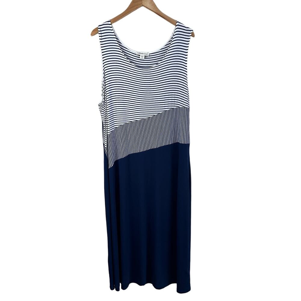 Coldwater Creek Blue White Stripe Colorblock Maxi Dress 2X XXL 2XL
